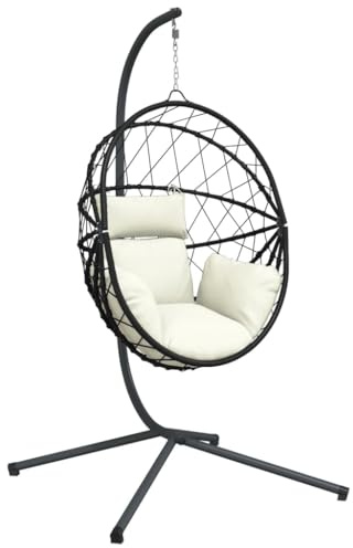 Genérico Silla Colgante Huevo con Soporte ratán y Acero Beige,Casa y jardín,Jardín,Artículos de Exterior,Balancines de jardín,4007404