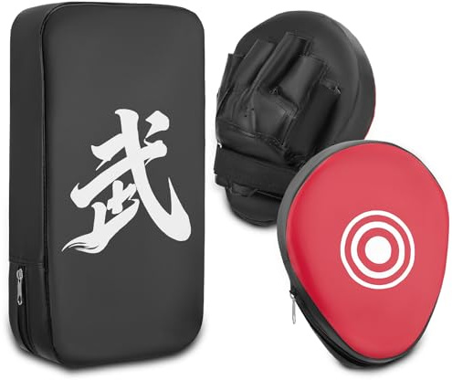 3 in 1 Handpratzen Set für Boxen & Kickboxen, 2x Box Pratzen aus PU Leder + 1x Kick Pad, Schlagpolster für Erwachsene, Jugendliche & Kinder, Sicheres Kampfsport Zubehör für Taekwondo, Muay Thai