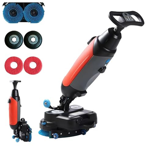 Wangyingxu Walk Behind Floor Scrubber Dryer, with 17 Scrub Path, 3 Gal Recovery Tank, Coverage 13000 Sqft/H, Suitable for Wooden Floors, Tiles, Terrazzo, Cement Floors, Marble Red