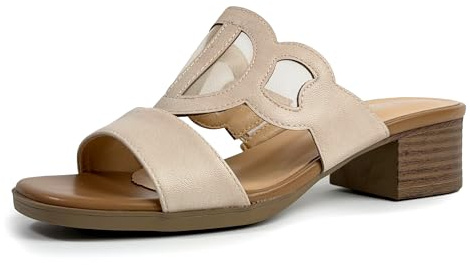 JOMIX Sandalias Pala Mujer con Tacón Bloque Ancho Zapatos Mules Verano Abiertos de Verano Cómodos y Elegantes para Vestir y Caminar Beige 38