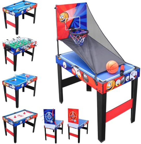 Devessport Mesa Multijuegos 7 en 1 - Futbolín, Billar, Ping Pong, Hockey, Baloncesto, Dardos y Tiro con Arco | Mesa de Juegos Práctica y Robusta (97x 48x 66cm, 14 kg) con Accesorios