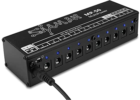 Shaman MP-50 MultiPower Isolated Netzteil für Pedalboard-/Effektpedale (bis 10 Geräte, spannungsstabilisierte Gleichstrom-Ausgänge: 8x 9V, 1 x 12V / 18V, inkl. Klinkenadapter, Reverse-Kabel)