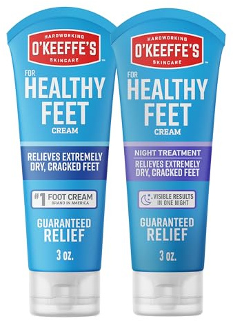 O'Keeffe's for Healthy Feet Foot Cream; 3.0 Ounce Tube and O'Keeffe's for Healthy Feet Night Treatment Foot Cream; 3.0 Ounce Tube; Relieves Extremely Dry; Cracked Feet