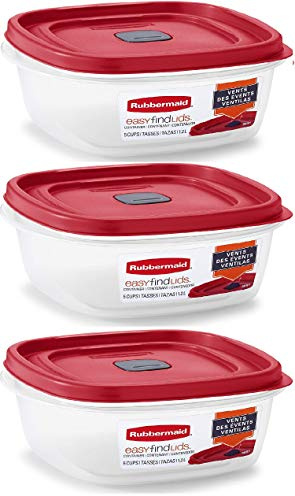 Rubbermaid Easy Find Lid Square 5-Cup Food Storage Container (Pack of 3), Red (Vented)