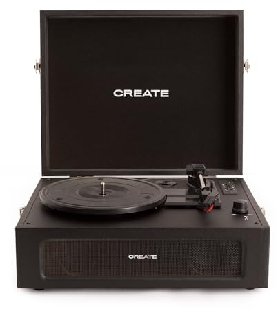 CREATE/Record Player Retro/Tocadiscos Retro Negro/con Bluetooth, USB, SD, MicroSD y Mp3