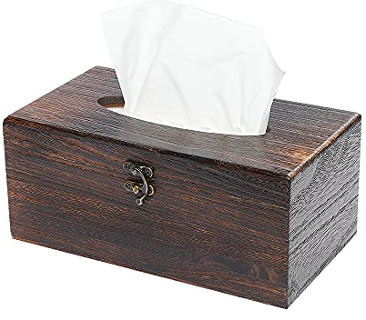 SINOBEST Rechteckiger Taschentuchbox-Abdeckung, dekorativer Kosmetiktuchhalter aus Holz mit Scharnierdeckel, Serviettenspender im antiken Stil