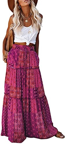 EARKOHA Womens Paisley Print High Waist Casual Long Skirt with Pockets
