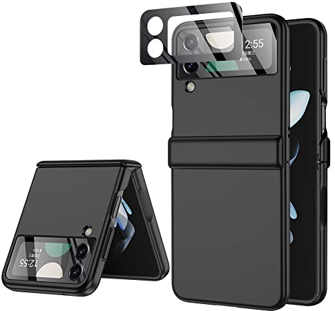 for Samsung Z Flip 4 Case: [Full Cover Hinge Protection] Slim Phone Case with Built-in Screen Protection Metal Volume Key Protection Wireless Charging for Galaxy Z Flip 4 5G(2022) (Black)