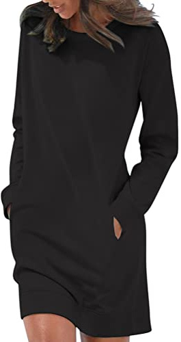 ORANDESIGNE Vestito Casual Donna Invernale in Maglione Abito Felpa Elegnate Vestitino Largo Pullover Sweatshirt Vestiti Moda Midi Abiti a Tunica Manica Lunga Maglioncino Nero XXL