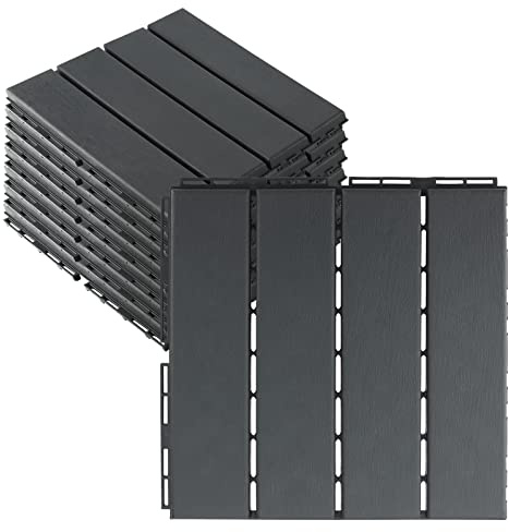 ZEONHEI 8 mattonelle a incastro in plastica, 30 x 30 cm, per terrazza, balcone, gazebo piscina, grigio