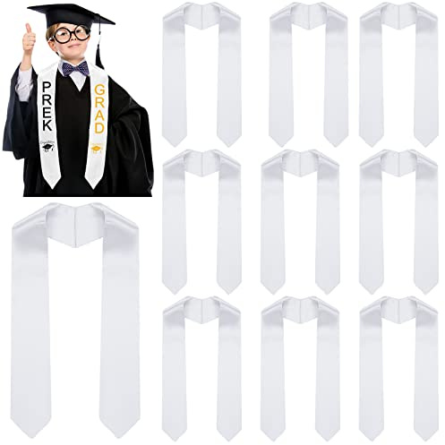 Hanaive 10 Pcs 45 Inch Unisex Kindergarten Plain Graduation Stole Preschool Class of 2026 Graduation Sash Kids(White)