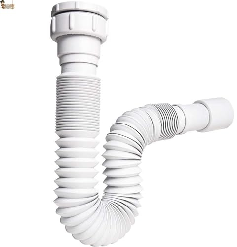 BricoLoco.com Sifón desagüe tubo flexible y extensible. UNIVERSAL de 1-1/4” ó 1-1/2”, y salida de 32 ó 40 mm. Para lavabo, fregadero, bidé, baño ó cocina. Manguera desagüe blanco. (1)