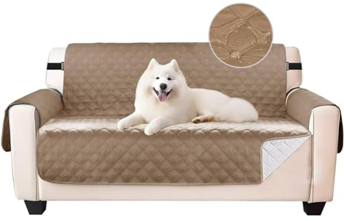 wiipara Sofabezug 2 Sitzer, 100% Wasserdicht Schonbezug Sofa Überzug, Couchbezug mit Armlehnen, Sofaschoner rutschfest Optimierter Sofaschutz Sofaüberwurf, Khaki(L Form Ecksofa Erfordert Zwei)