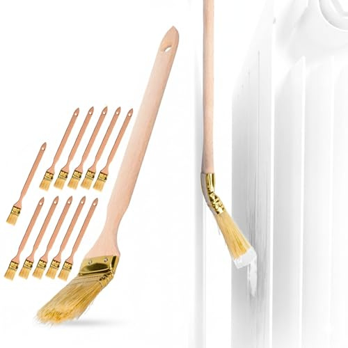 ToolSpace Pinceau à Calories Courbes | Pinceau pour radiateurs | Largeur 36 mm | Longueur Totale : 34 cm | Poils : Poils naturels denses| Manche : Bois de hêtre | 12 pièces