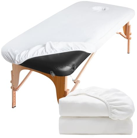 Luriseminger 2 st dra-på-överdrag med hål för massagesäng, tvättbar massagefåtölj överdrag för sminkbord och terapibänkar – 70 x 190 cm (vit)