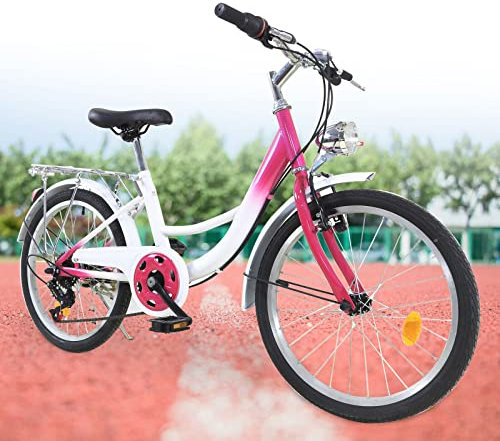 MINRS Vélo pour enfant de 20 pouces, pour fille/adolescent, 6 vitesses, frein en forme de V et frein à tambour, avec feu avant, support arrière, sonnette, garde-boue, pour enfants de 1,45 à 1,65 m,