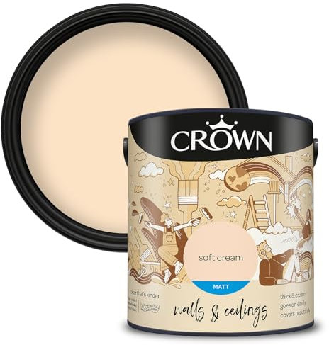 Crown Walls & Ceilings Matt Emulsion Paint, Size 2.5L, Soft Cream