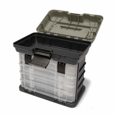 Zebco Trophy Tackle Box Station, Fishing Tackle Storage Tower, Four Trays with Dividers, Lid Compartment, Carry Handle, Code Z0800022.