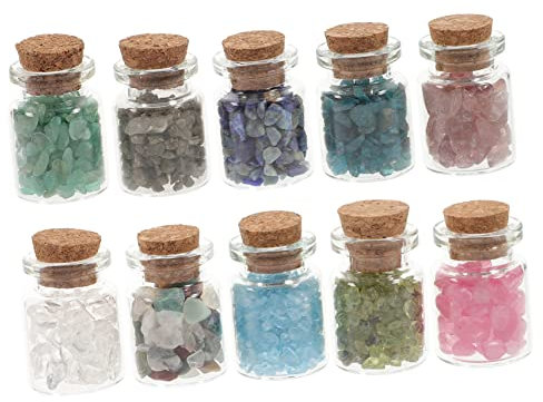 Ipetboom Gemstone Bottles Set Crystal Chips Miniature Bottles for Decor Meditation and Home Decoration