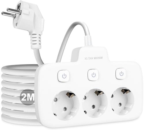 Lotvic Multiprise 2M, Bloc Multiprise 3 Prises avec Interrupteur Individuel, Multiprise Electrique, Multiprise Parafoudre, pour Maison, Bureau