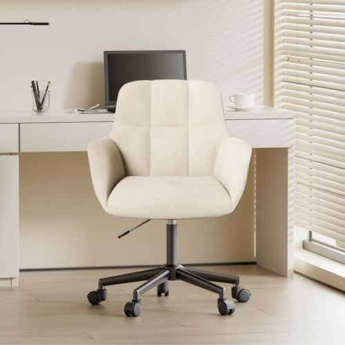 Aivermeil Schminkstuhl•Samt Stuhl•Homeoffice, 360° Swivel Height-Adjustable Bürostuhl mit Trapezförmig-Rücken Drehstuhl mit Schwarz Metallbeinen Bis 130 KG Beige