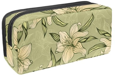 VAPOKF Pennväska pennfodral, student brevpapper påse för tonårspojkar flickor, skola kontorsmaterial - grön lilja blommor handritad, mång, 2.3x8.2x3.9in/6x21x10cm, Väskorganiserare