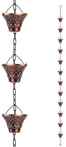 8.8ft 12 Cups Metal Rain Chain for Gutters Outdoor Garden Decorative Downspout Replacement, Rain Catcher Chain