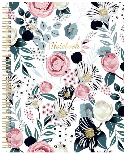 Artfan A4 Notebook - Lined Notebook with Premium Paper, Twin-Wire Binding, Back Pocket, 160 Pages, 8.5×10.5 - Floral