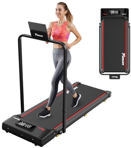 FunLife F1 Laufband für Zuhause klappbar – 3-in-1 Walking Pad mit Haltegriff, Komfort, kompakt & leise für Schreibtisch, Senioren & Reha geeignet, rot