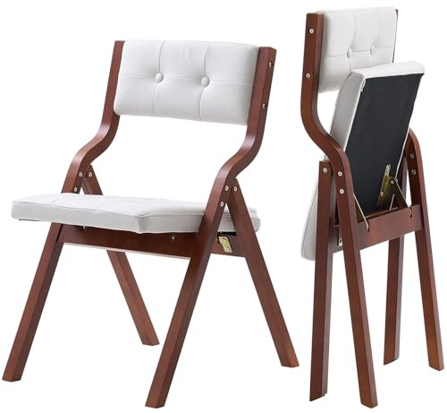 VEVOR Klappstuhl Gartenstuhl mit gepolstertem Kissen & Holzrahmen 2 STK. moderner Esszimmerstuhl für Küche Büro Party, Küchenstuhl bis 180 kg belastbar (pro) faltbar braun + weiß platzsparend