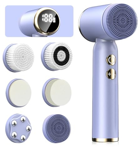 Brosse Nettoyante Visage Électrique, Brosse De Nettoyage Du Visage Électrique, Brosse Électrique Pour Le Visage 6 En 1, 3 Modes, Avec 6 Têtes Brossantes, Ipx6 Résistant À L'eau Adapté À Tous Les Types