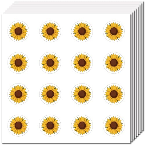 CREATCABIN 128 Unidad de Pegatinas de Girasol para Planificador Minicalcomanía de Flores Autoadhesiva de Plástico Impermeable Redonda de 1cm Pequeña Pegatina de Recompensa para Profesores 2.5 x 2.5cm