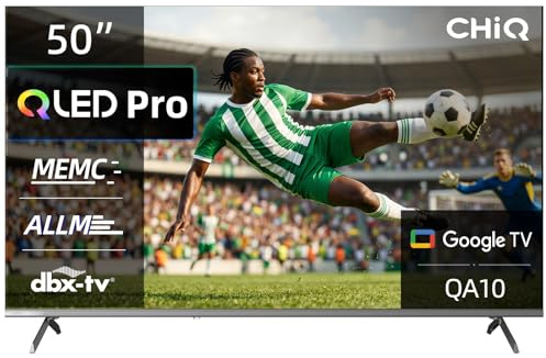 CHiQ 50QA10 50 Pollici(126cm) 4K UHD QLED Smart TV HDR10, VRR e ALLM, Design Metallico Ultra Sottile Senza Cornice, Dolby Audio,HEVC Main 10, Triplo Tuner (DVB-C/T/T2/S/S2), Nuovo Modello