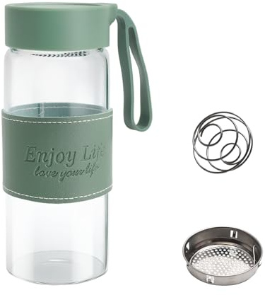 Shaker per proteine in vetro, 480 ml, shaker, shaker per proteine, shacker con colino e sfera in acciaio inox, bottiglia per fitness, shaker per proteine e shake sport, D