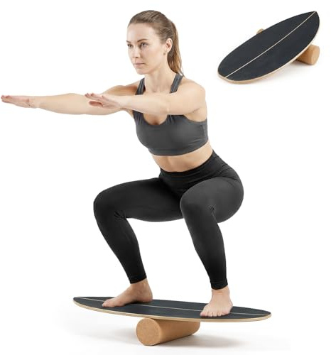 GYMAX Balance Board for Adults, 330LBS Wobble Boards with Storage Rack, Wooden Exercise Balancing Stability Trainer for Improve Balance, Surfing, Skate, Yoga, Skateboarding (Black)
