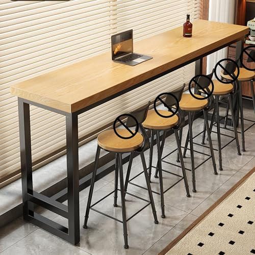 JOSIAHCQ Mesa Alta Bar Rectangular Mesa Auxiliar Cocina Estrecha con Estructura de Metal para Cocina Cafetería Comedor Sala de Estar(Wood,100x40x105cm)