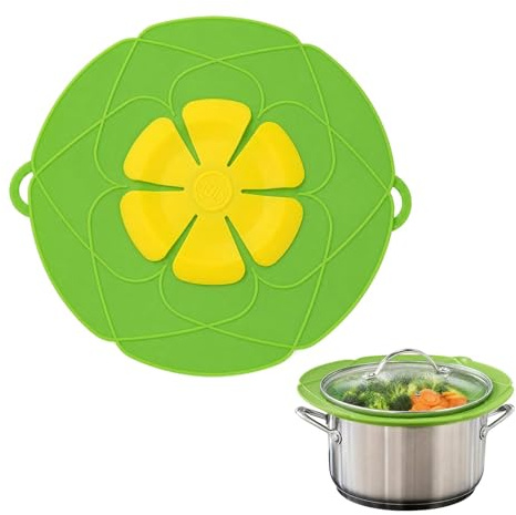 Coperchio Anti Trabocco Silicone 26 cm Verde, Coperchio in Silicone per Pentole e Padelle, Coperchio Antischizzo, Paraschizzi Padella, Coperchio Silicone Microonde e Cottura a Vapore