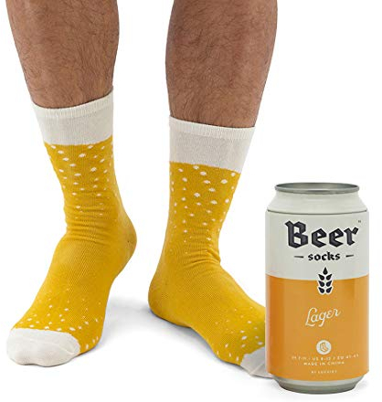 Luckies of London Bière Chaussettes, coton, Jaune - 41-45 EU (7-11 UK)