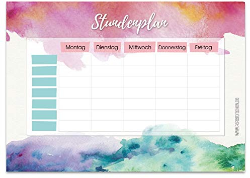 Papierdrachen Stundenplan DIN A4 Block - Motiv Aquarell - beschreibbar und ideal als Geschenk für Schule oder Uni - Terminkalender und Wochenplan für Jugendliche und Erwachsene