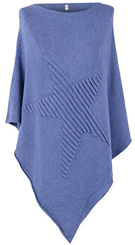 SI001 Italian Ladies Lagenlook Knitted Star Poncho Womens Asymmetric Hem Ribbed Star Plus Size