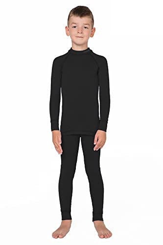 meteor Set Biancheria Intima per Bambini Funzione Set Termica con Maglia a Maniche Lunghe e Pantaloni Termici - Termoattivo, Transpirante, Morbido, Calde Set per Ragazzo e Ragazza (140-146 cm, Nero)