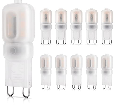 DiCUNO Lampadina LED G9 2W, Equivalente a 20W alogena, 200lm, Luce bianca calda 2700K, Non dimmerabile, 220-240V, Lampadine a risparmio energetico, Confezione da 10