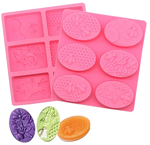 Seifenformen Silikon,2 Stück Silikon Seifenform Seifenformen 6-Cavity Silikon-Förmchen Schalen Pfannen Kuchen Backen, Schokolade Biscuit Eiswürfel, Seife, DIY hausgemachte Handwerk(Rosa)