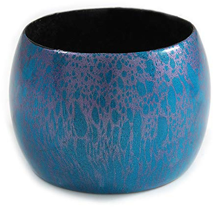 Avalaya Brazalete de madera gruesa y ancha de gran tamaño (verde azulado/morado metálico) - Tamaño mediano, Inner diameter 65 - 68mm, Madera, No es una piedra preciosa
