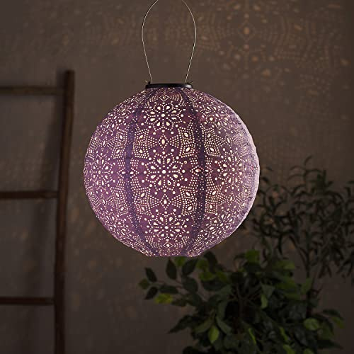 Lights4fun Lampion Solaire Violet en Tyvek avec LED Blanc Chaud de Diamètre 20 cm pour Extérieur