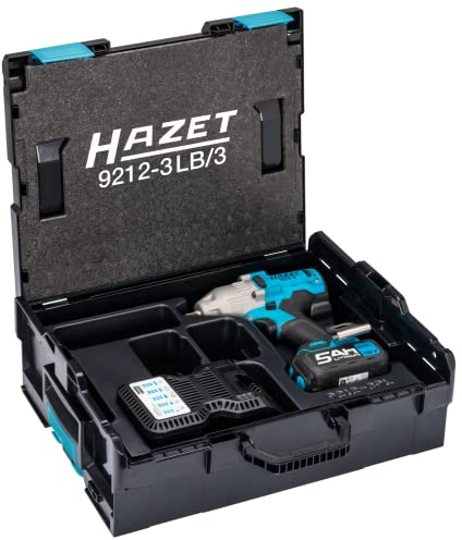 HAZET Akkuschlagschrauber 9212-3LB/3 I 3-teiliges Set inkl. Schnell-Ladegerät und Li-Ionen-Akku, 1/2 Zoll-Vierkantabtrieb, drei wählbare Leistungsstufen für Drehmoment-Anzug