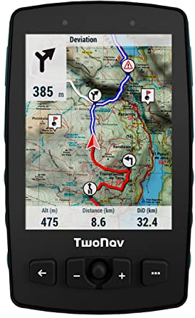 TwoNav Aventura 2 Plus, Outdoor Handheld-GPS mit 3,7-Zoll-Breitbild, Tasten und Joystick für Bergsteigen, Trekking, Wandern oder Navigation mit Karten enthalten. Farbe Türkisblau