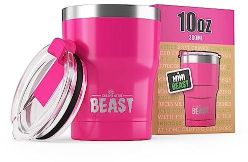 Beast Tumbler - 300 ml (10 oz), Hot Pink | Reusable Stainless Steel, Vacuum Insulated Cup | Double Wall Travel Flask Perfect for Hot or Iced Coffee | BPA Free