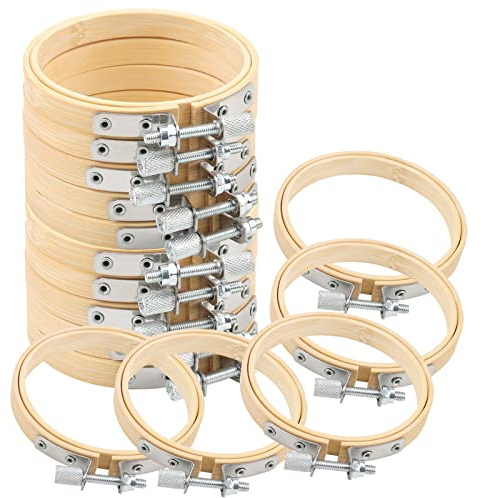 SEUNMUK 15 PCS 3 Inch Small Embroidery Hoops, Embroidery Cross Stitch Hoop Circle Bamboo Hoops for DIY Art, Crafting, Sewing and DIY Project