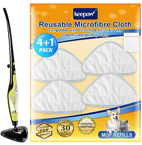 KEEPOW Paquete de 4 almohadillas de mopa de vapor para limpiador de vapor H2O HD, paño de microfibra, almohadillas reutilizables de repuesto para mopa de vapor H20 HD